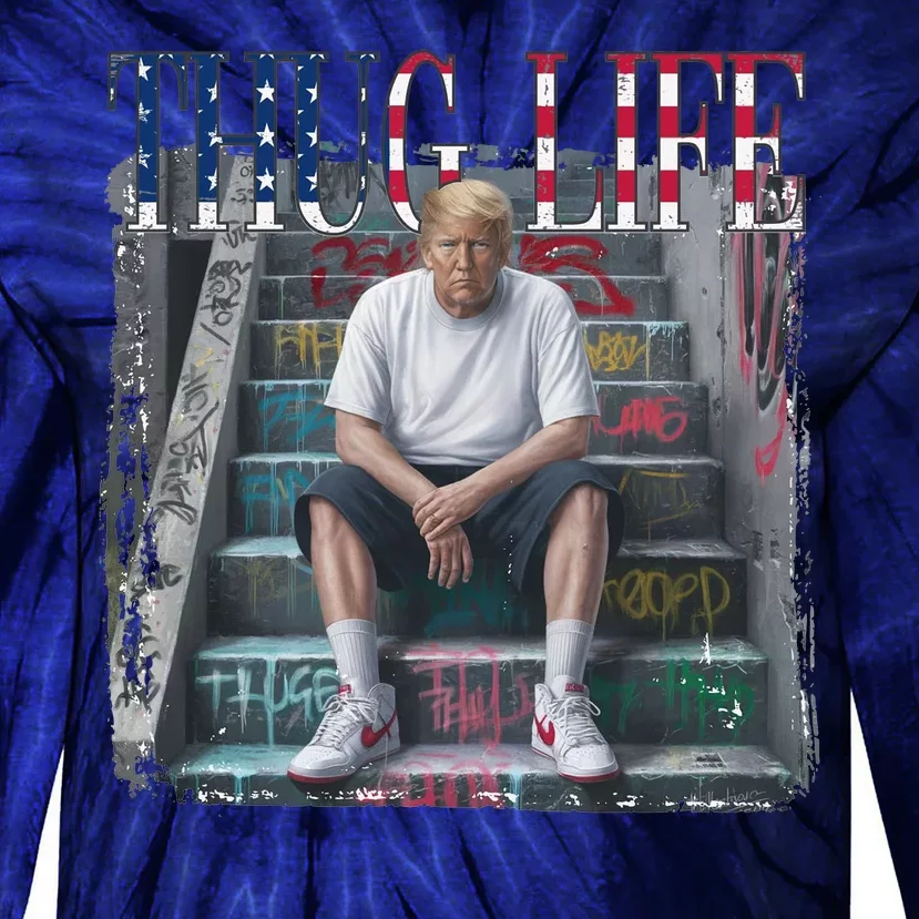 Trump Hip Hop Thug Life America Flag Vote Felon Conviction Tie-Dye Long Sleeve Shirt