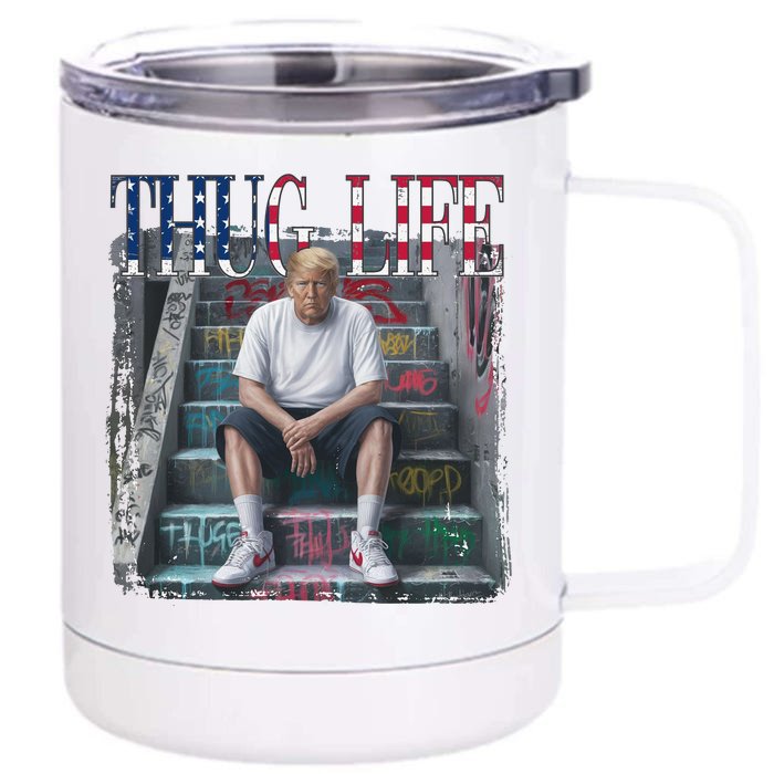 Trump Hip Hop Thug Life America Flag Vote Felon Conviction Front & Back 12oz Stainless Steel Tumbler Cup