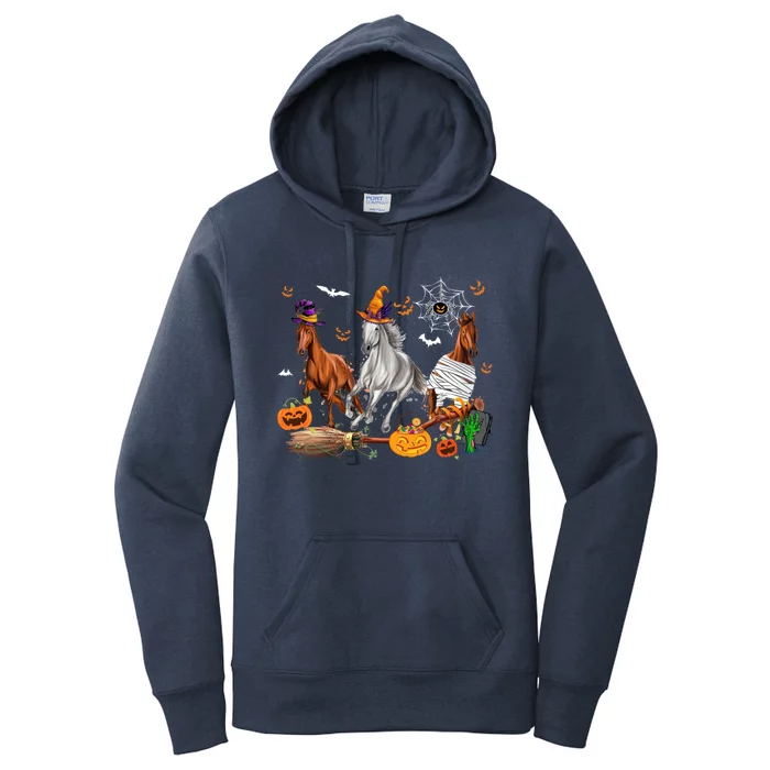 Three Horses Halloween Mummy Witch Scary Pumpkins Farmer Cute Gift Women's Pullover Hoodie