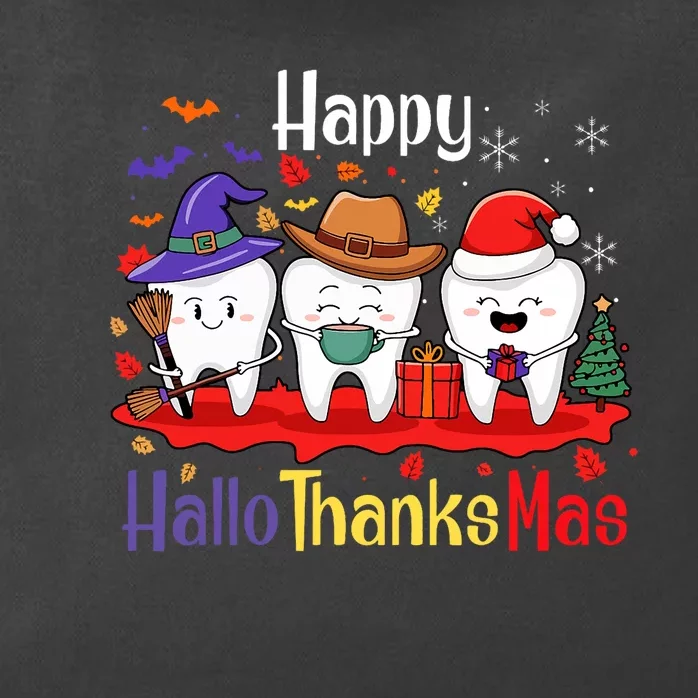 Teeth Happy Hallothanksmas Dental Halloween Merry Christmas Zip Tote Bag