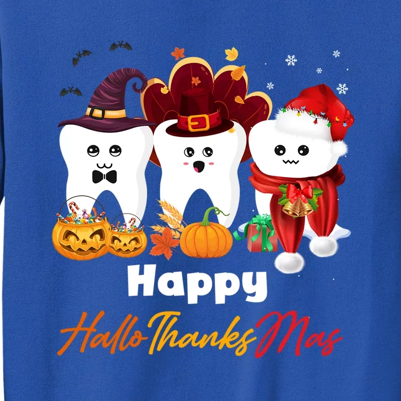 Teeth Hallothanksmas Halloween Thanksgiving Christmas Dental Gift Tall Sweatshirt