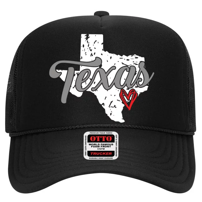 Texas Heart I Love Texas High Crown Mesh Trucker Hat