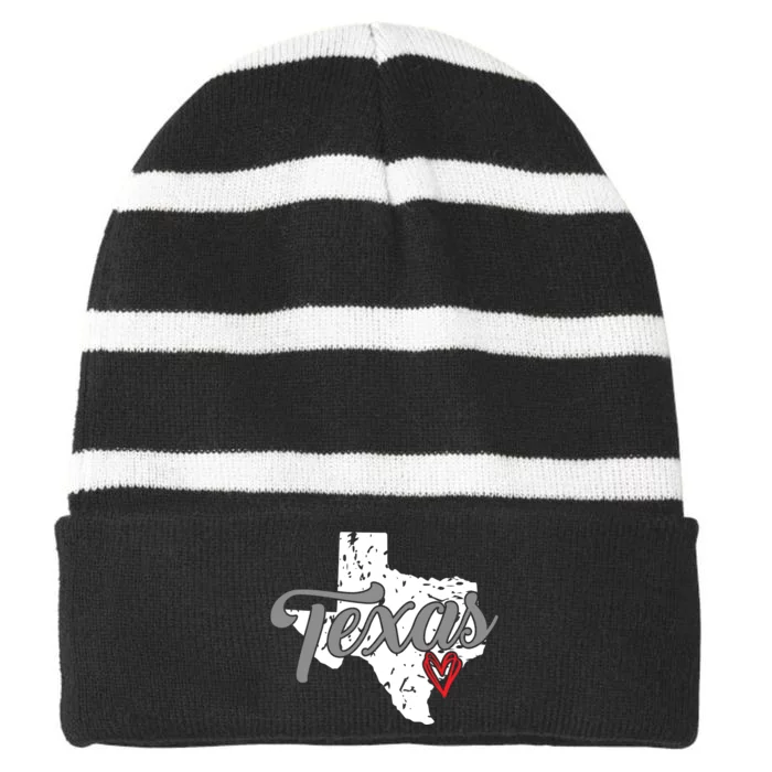 Texas Heart I Love Texas Striped Beanie with Solid Band