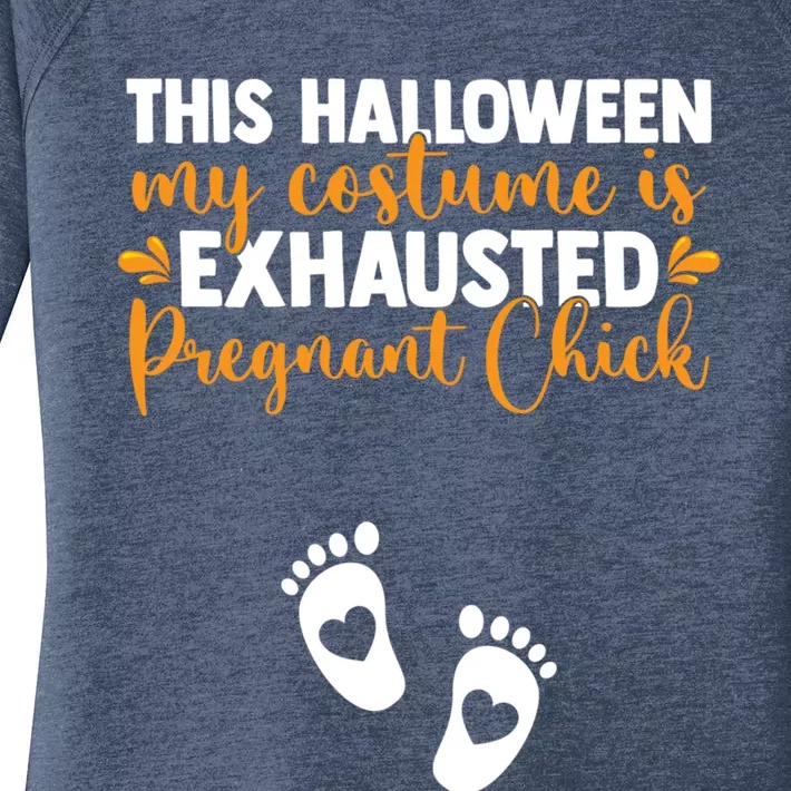 This Halloween I Am Exhausted Pregnant Chick Mother Cool Gift Women's Perfect Tri Tunic Long Sleeve Shirt