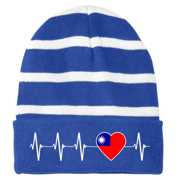 Taiwanese Heartbeat I Love Taiwan Flag Heart Gift Striped Beanie with Solid Band