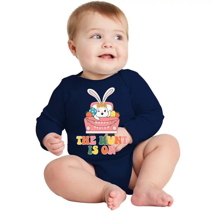 The Hunt Is On Easter Bunny Holiday Baby Long Sleeve Bodysuit