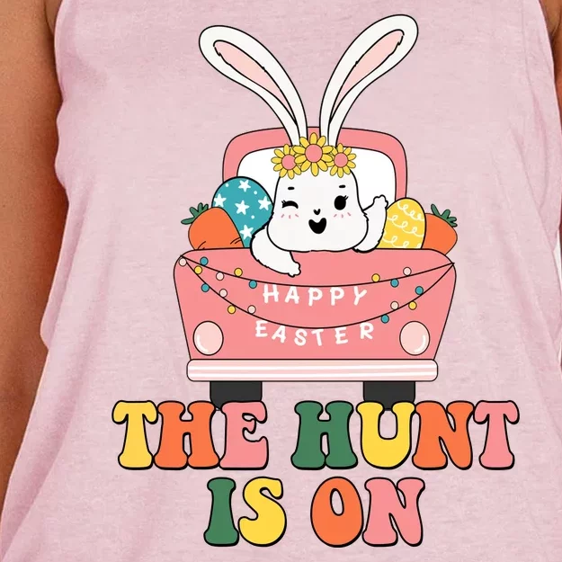 The Hunt Is On Easter Bunny Holiday Women's Knotted Racerback Tank