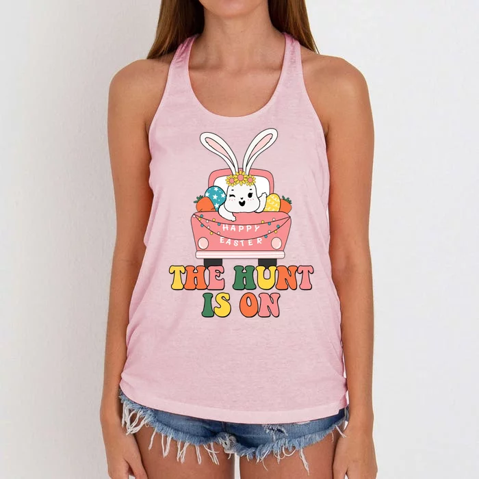 The Hunt Is On Easter Bunny Holiday Women's Knotted Racerback Tank