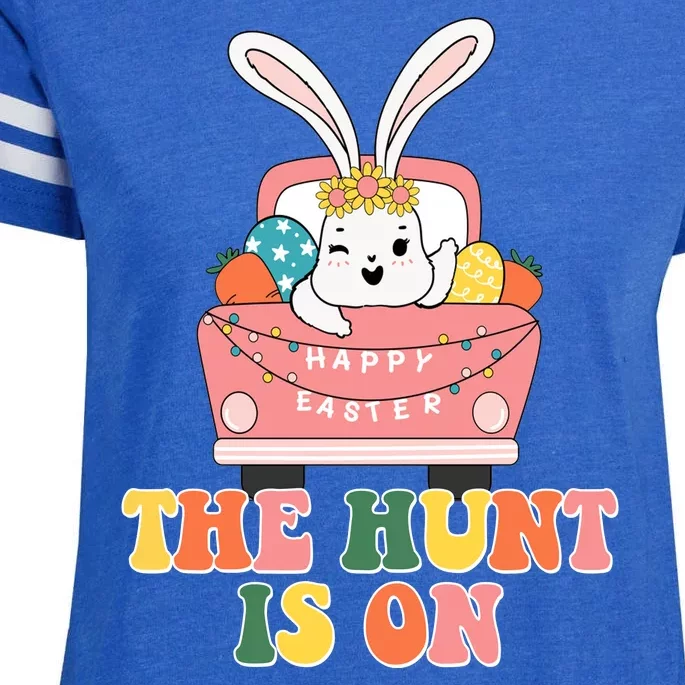 The Hunt Is On Easter Bunny Holiday Enza Ladies Jersey Football T-Shirt