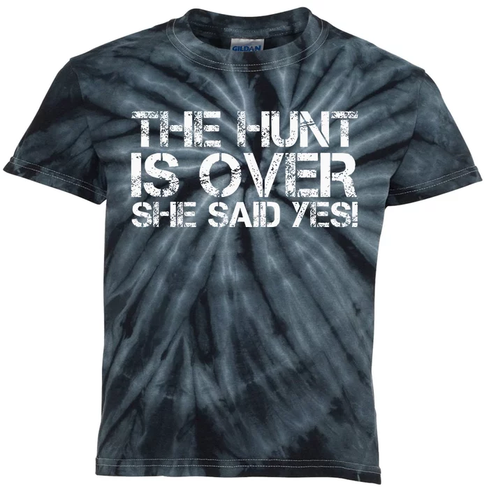 THE HUNT IS OVER SHE SAID YES! Funny Groom Gift Idea Kids Tie-Dye T-Shirt