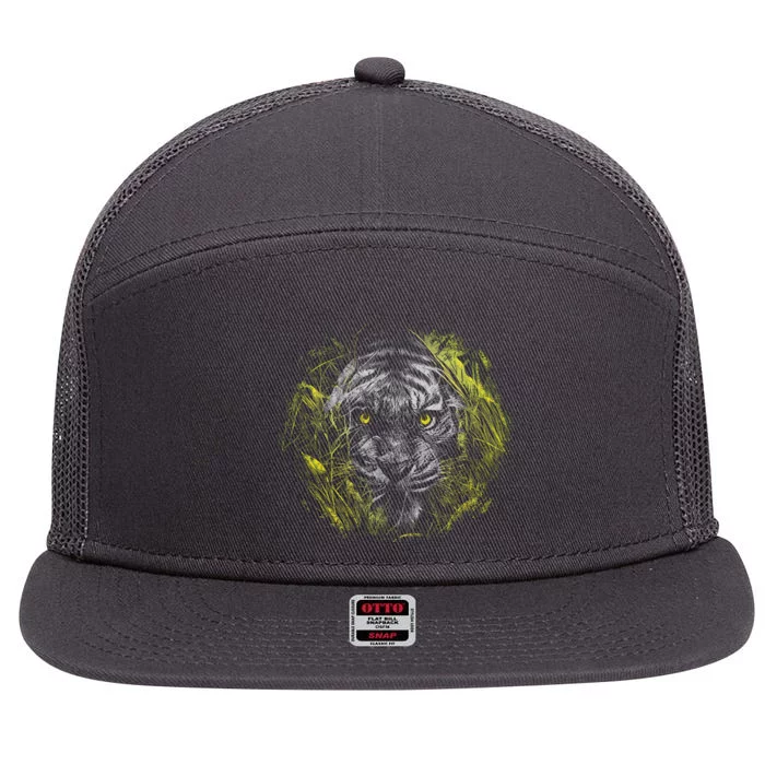 Tiger Hiding In The Grass 7 Panel Mesh Trucker Snapback Hat