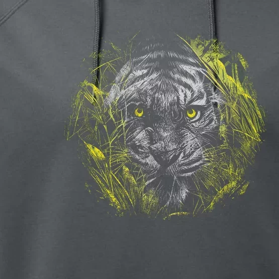 Tiger Hiding In The Grass Performance Fleece Hoodie