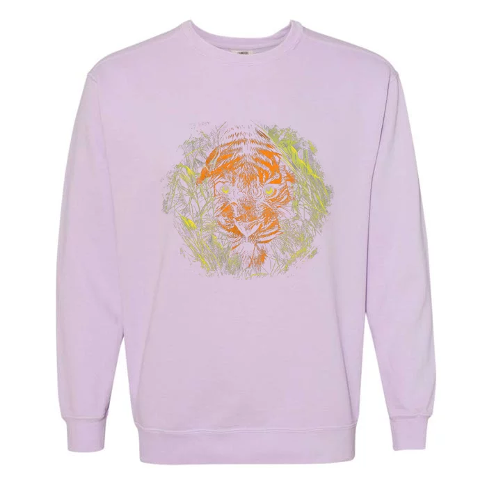 Tiger Hiding In The Grass Garment-Dyed Sweatshirt