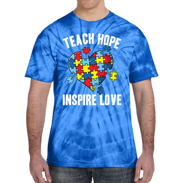 Teach Hope Inspire Love Autism Awareness Puzzle Teacher Meaningful Gift Tie-Dye T-Shirt