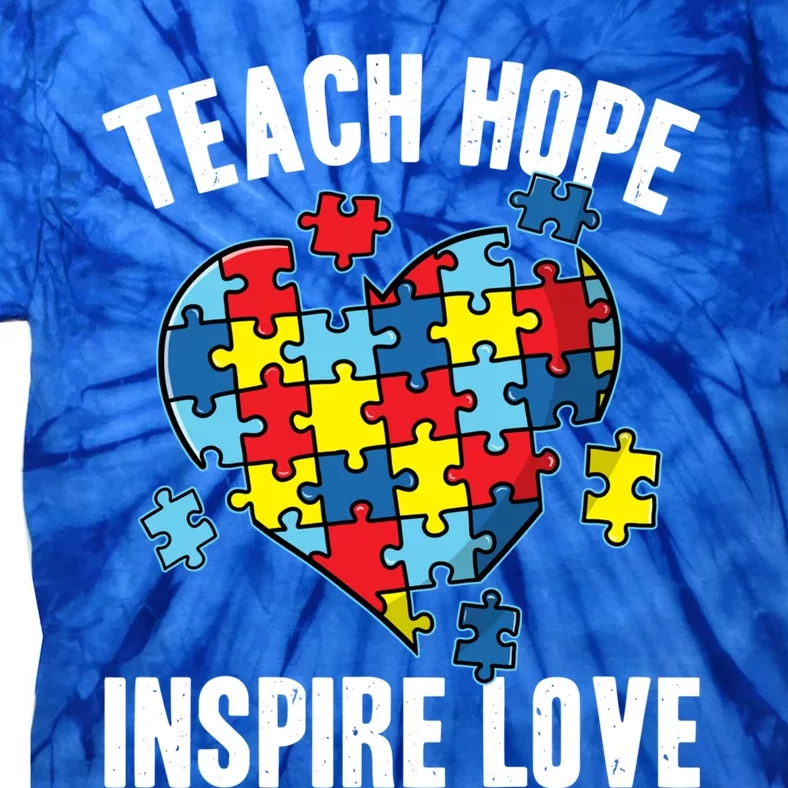 Teach Hope Inspire Love Autism Awareness Puzzle Teacher Meaningful Gift Tie-Dye T-Shirt