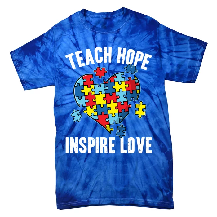 Teach Hope Inspire Love Autism Awareness Puzzle Teacher Meaningful Gift Tie-Dye T-Shirt