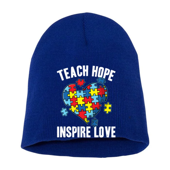 Teach Hope Inspire Love Autism Awareness Puzzle Teacher Meaningful Gift Short Acrylic Beanie