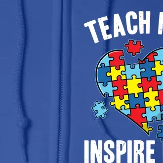 Teach Hope Inspire Love Autism Awareness Puzzle Teacher Meaningful Gift Full Zip Hoodie