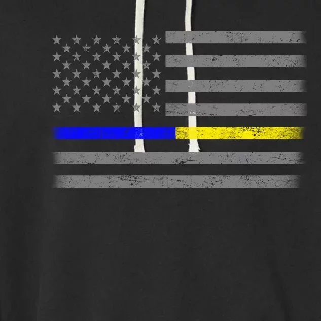 Thin Blue Gold Line Police Dispatcher Flag Garment-Dyed Fleece Hoodie