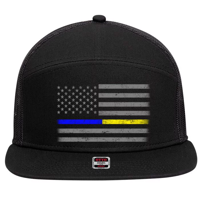 Thin Blue Gold Line Police Dispatcher Flag 7 Panel Mesh Trucker Snapback Hat