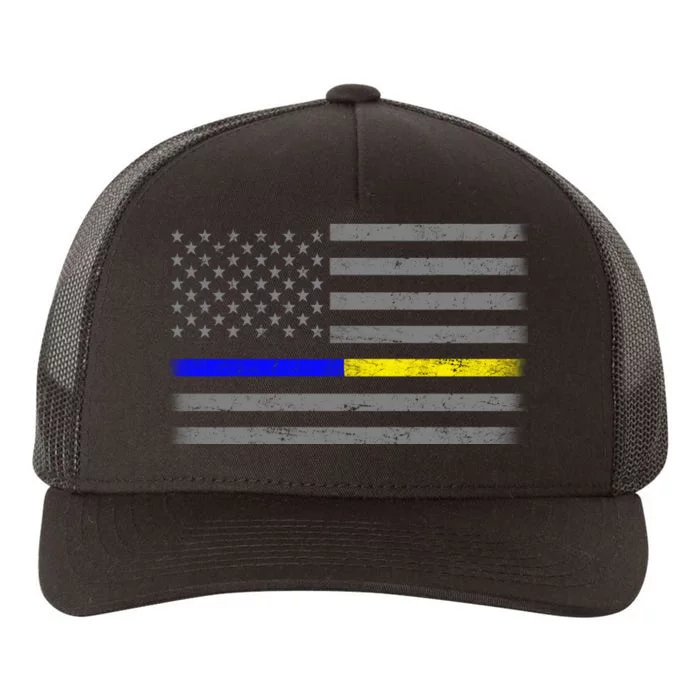 Thin Blue Gold Line Police Dispatcher Flag Yupoong Adult 5-Panel Trucker Hat