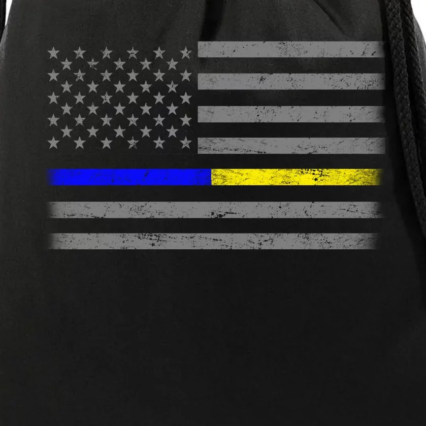 Thin Blue Gold Line Police Dispatcher Flag Drawstring Bag