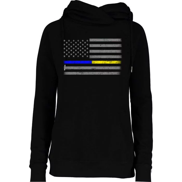 Thin Blue Gold Line Police Dispatcher Flag Womens Funnel Neck Pullover Hood