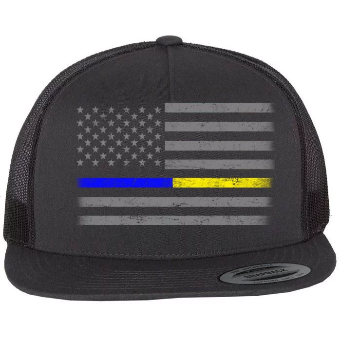 Thin Blue Gold Line Police Dispatcher Flag Flat Bill Trucker Hat