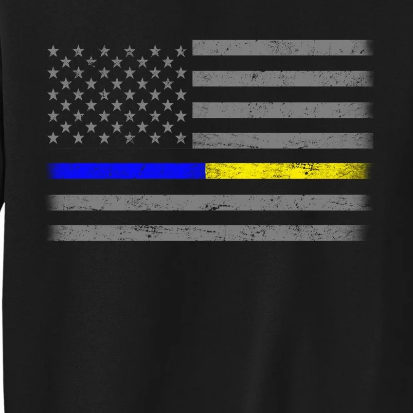 Thin Blue Gold Line Police Dispatcher Flag Tall Sweatshirt