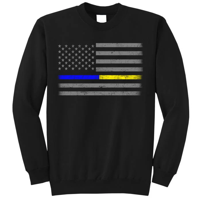 Thin Blue Gold Line Police Dispatcher Flag Tall Sweatshirt