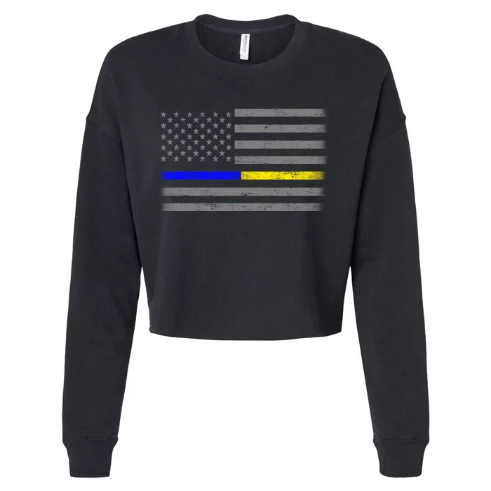 Thin Blue Gold Line Police Dispatcher Flag Cropped Pullover Crew