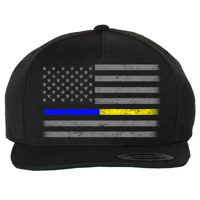 Thin Blue Gold Line Police Dispatcher Flag Wool Snapback Cap