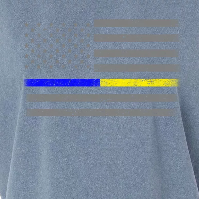 Thin Blue Gold Line Police Dispatcher Flag Garment-Dyed Women's Muscle Tee