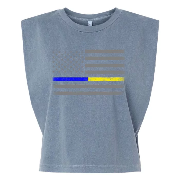 Thin Blue Gold Line Police Dispatcher Flag Garment-Dyed Women's Muscle Tee