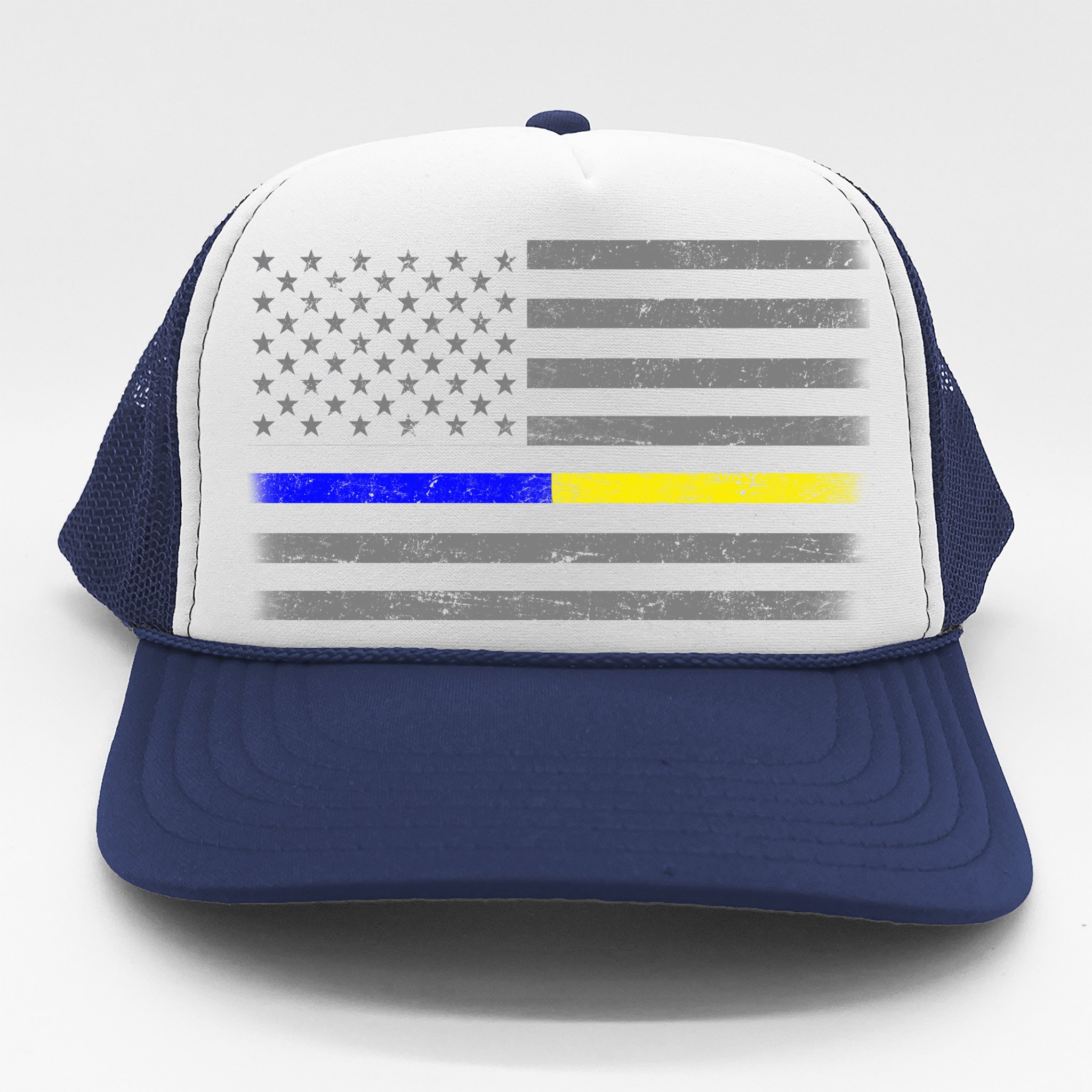 Thin Blue Gold Line Police Dispatcher Flag Trucker Hat