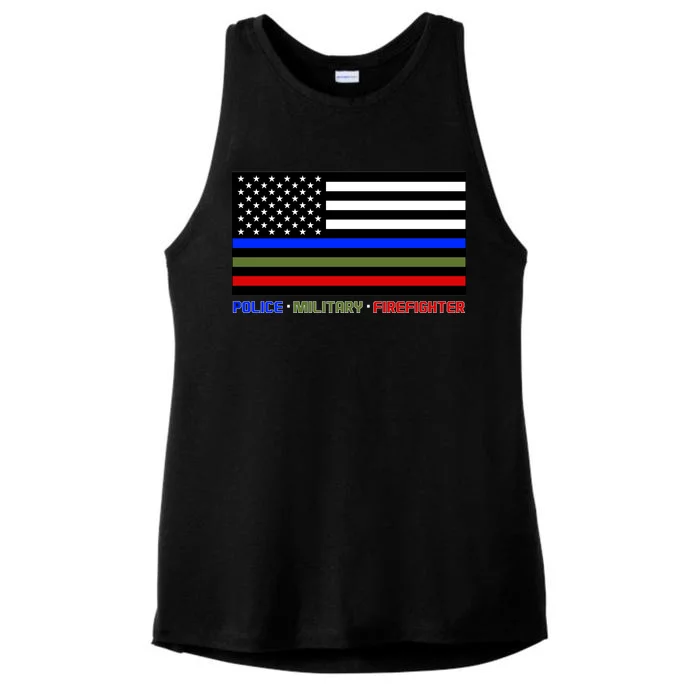 Thin Blue Green Red Lines Police Military Firefighter Ladies Tri-Blend Wicking Tank