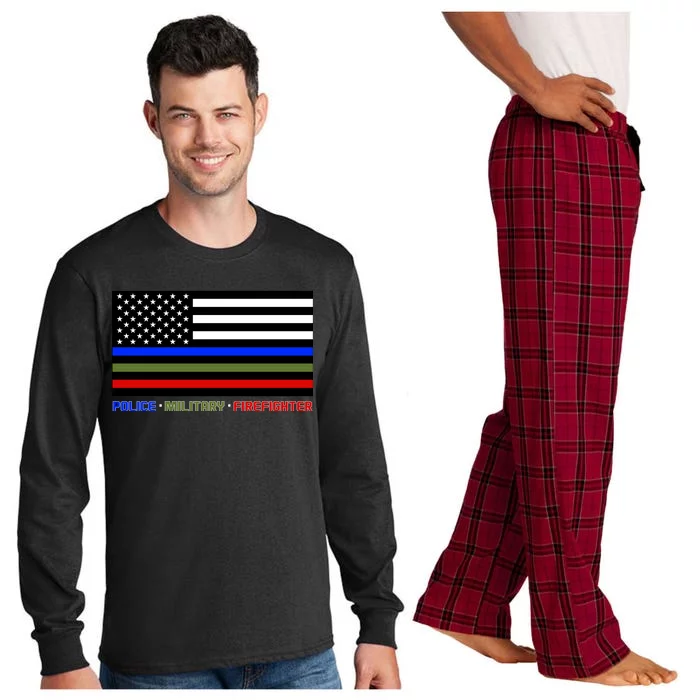 Thin Blue Green Red Lines Police Military Firefighter Long Sleeve Pajama Set