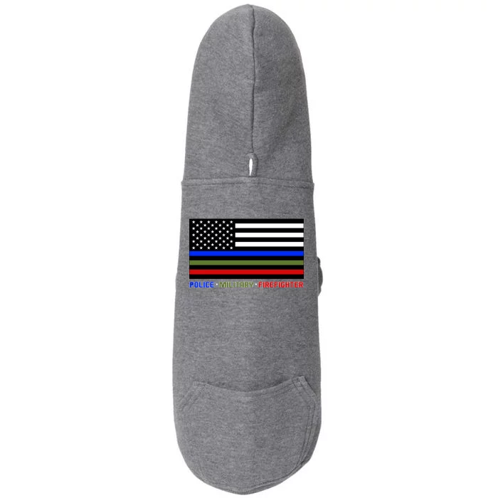 Thin Blue Green Red Lines Police Military Firefighter Doggie 3-End Fleece Hoodie