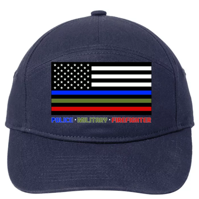 Thin Blue Green Red Lines Police Military Firefighter 7-Panel Snapback Hat