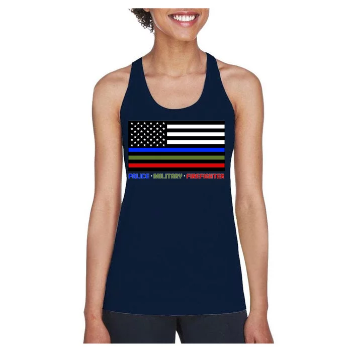 Thin Blue Green Red Lines Police Military Firefighter Women's Racerback Tank