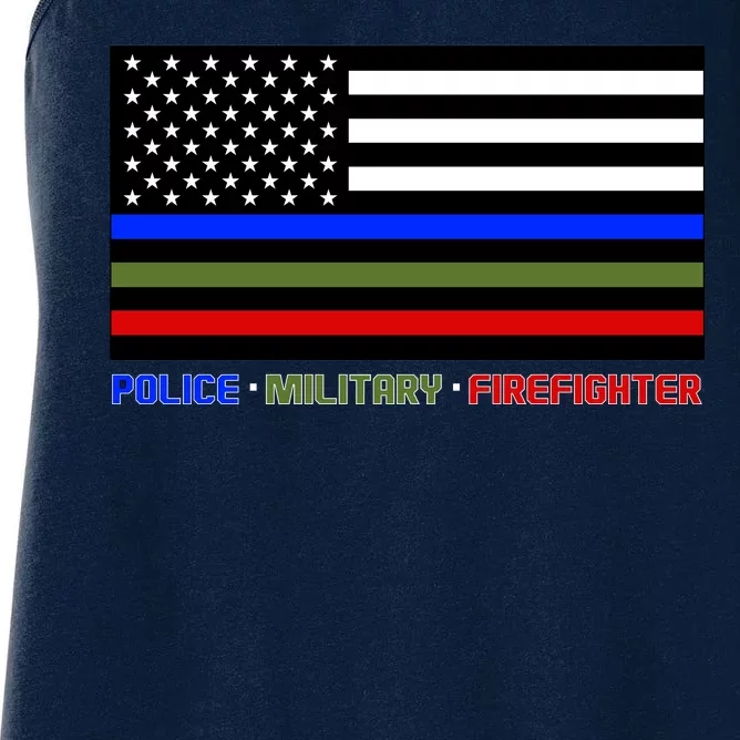 Thin Blue Green Red Lines Police Military Firefighter Women's Racerback Tank