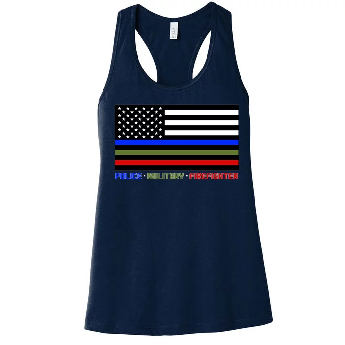 Thin Blue Green Red Lines Police Military Firefighter Women's Racerback Tank