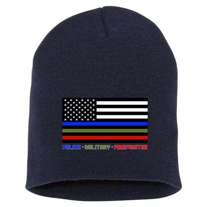 Thin Blue Green Red Lines Police Military Firefighter Short Acrylic Beanie