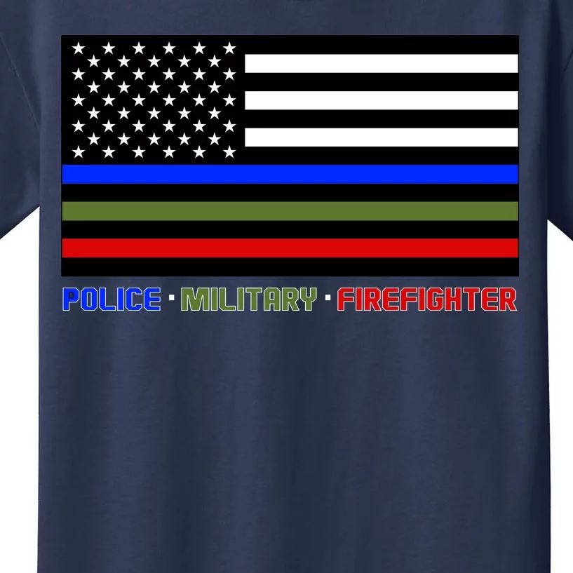 Thin Blue Green Red Lines Police Military Firefighter Kids T-Shirt