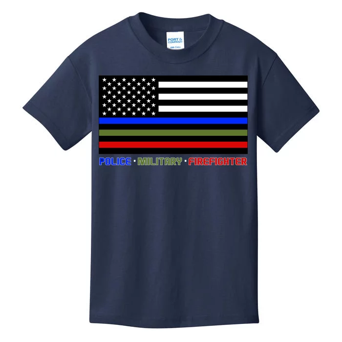 Thin Blue Green Red Lines Police Military Firefighter Kids T-Shirt