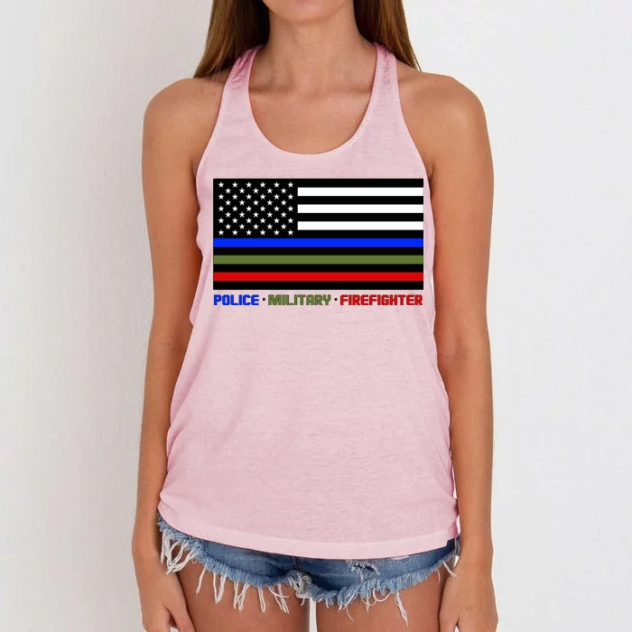 Thin Blue Green Red Lines Police Military Firefighter Women's Knotted Racerback Tank