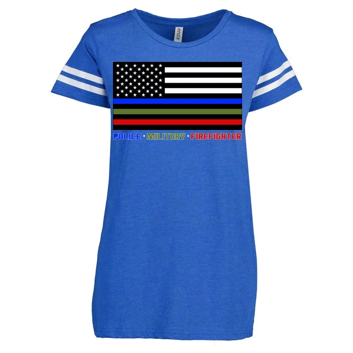 Thin Blue Green Red Lines Police Military Firefighter Enza Ladies Jersey Football T-Shirt