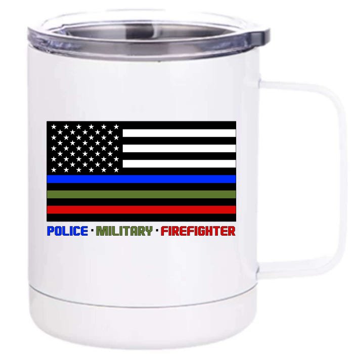 Thin Blue Green Red Lines Police Military Firefighter Front & Back 12oz Stainless Steel Tumbler Cup