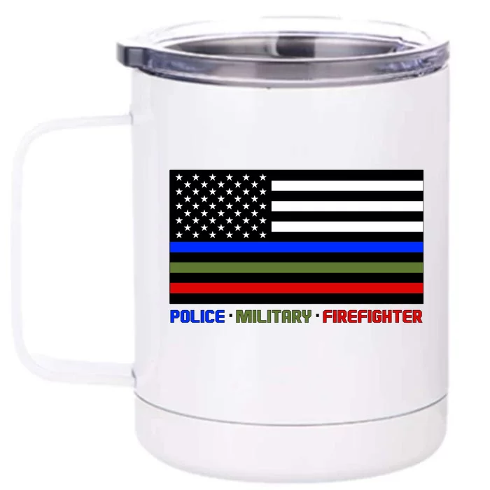 Thin Blue Green Red Lines Police Military Firefighter Front & Back 12oz Stainless Steel Tumbler Cup