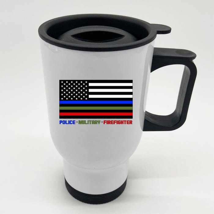 Thin Blue Green Red Lines Police Military Firefighter Front & Back Stainless Steel Travel Mug